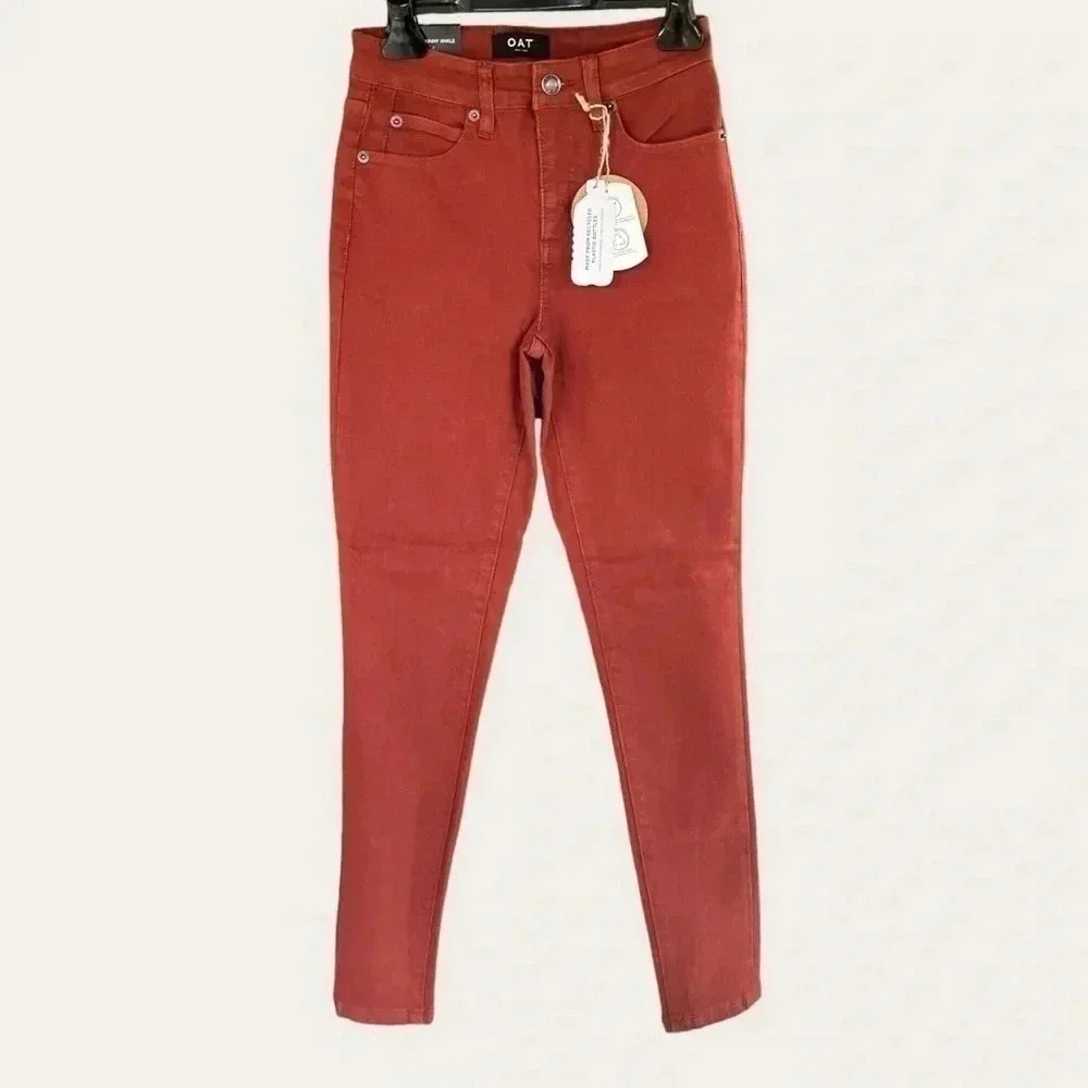 OAT New York Women's Size 24 High Rise Skinny Ankle Jeans in Rust